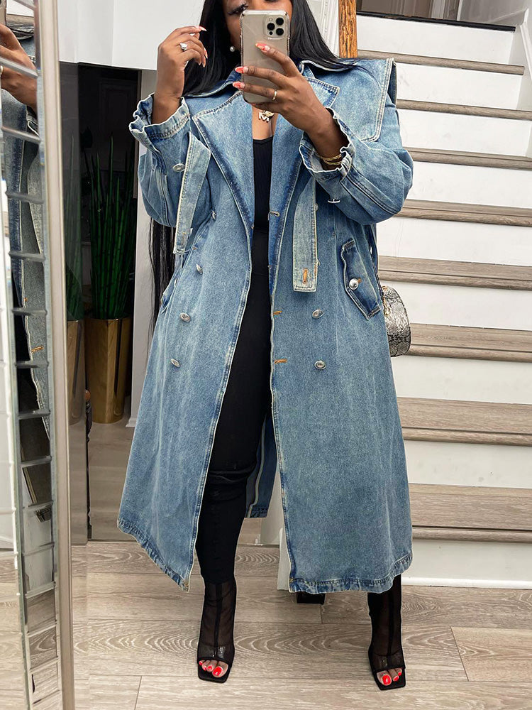 Tahlia Double-Breasted Denim Trench Coat