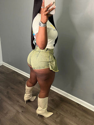 Denim Pleated Skorts