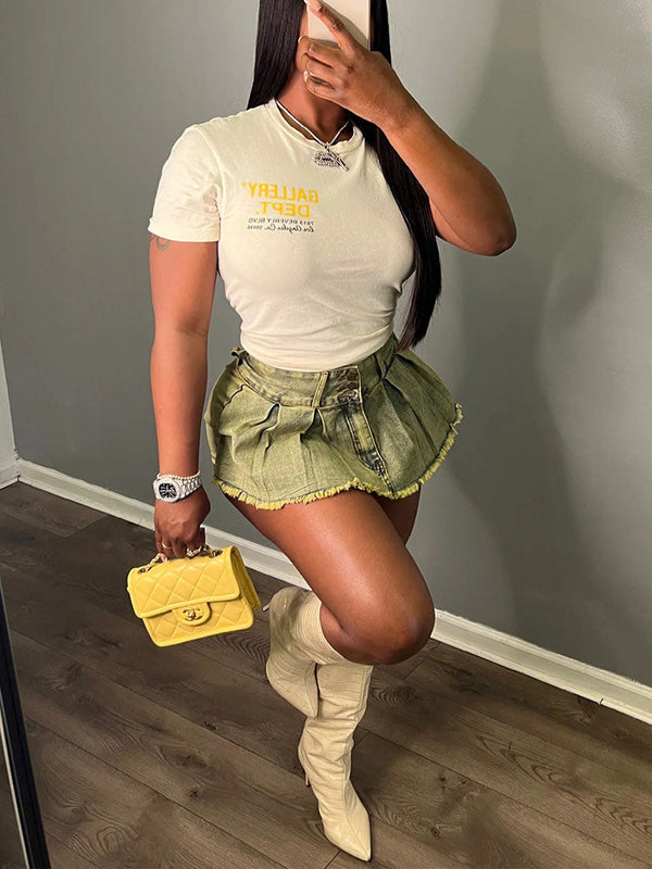 Denim Pleated Skorts