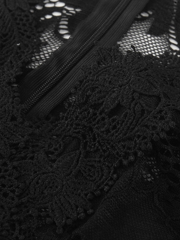 Lace V Neck With Belt Jumpsuits