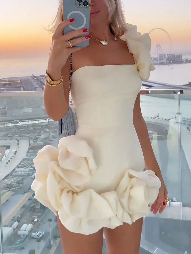 One Shoulder Ruffles Bud Dresses