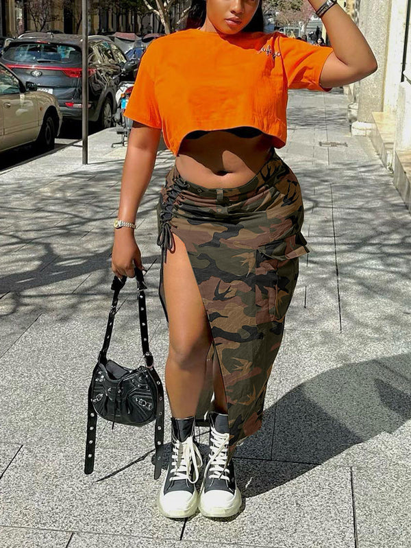 Camo Side Slit Bandage Skirts