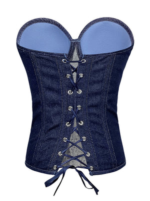 Rhinestone Denim Bustier Tops