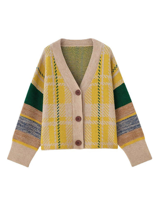 Retro Plaid Knit Cardigans