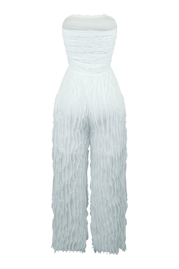 Strapless Sheer Ruffle Jumpsuits