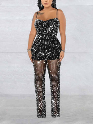 Rhinestone Mesh Jumpsuits