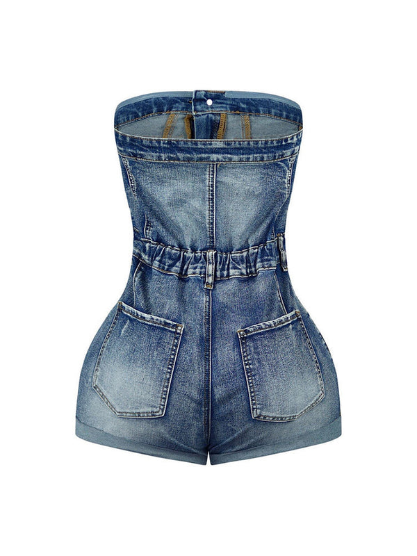 Cross Denim Rompers