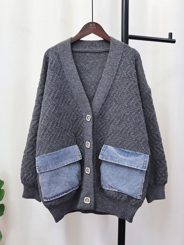 Denim Pocket Button Cardigans