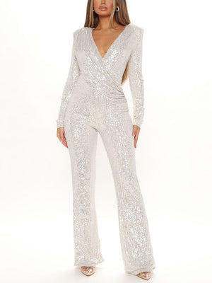 Sequin V Neck Jumpsuit