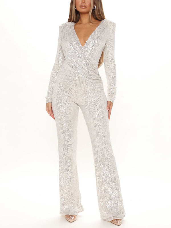 Sequin V Neck Jumpsuit