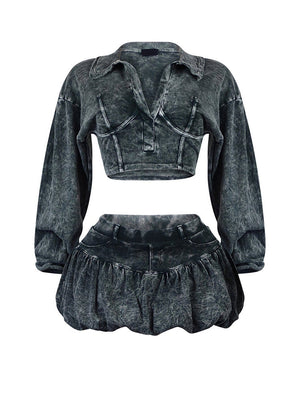 Washed Top Bubble Skort Set