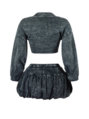 Washed Top Bubble Skort Set
