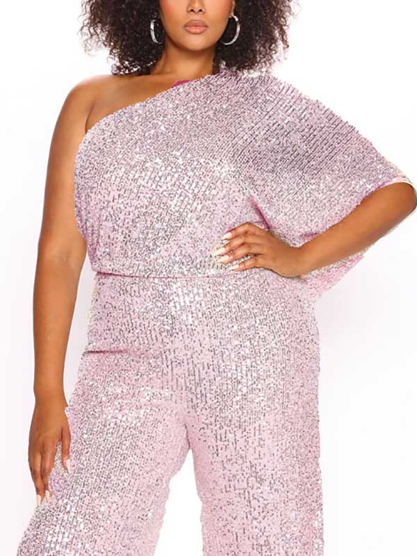 One Shoulder Sequin Jumpsuits