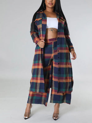 Plaid Cardigan Pants Set