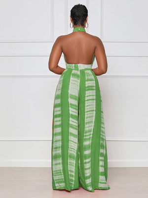 Halter Backless Printed Wide Leg Jumpsuits