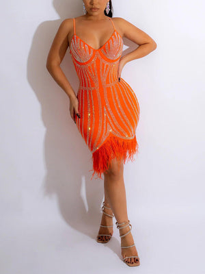 Rhinestone Feather Wrap Dresses