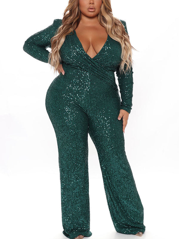 Sequin V Neck Jumpsuit