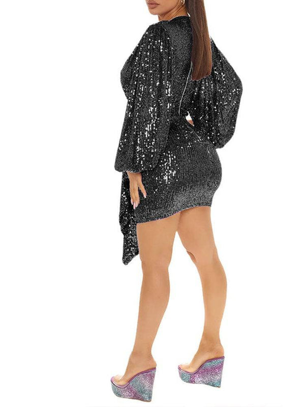 Lantern Sleeves Sequin Party Dresses