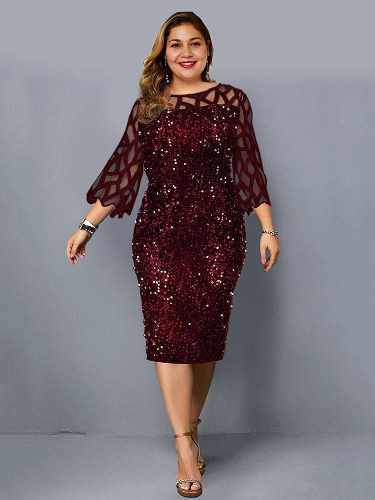 Sequin Embellish Quarter Sleeve Dresses