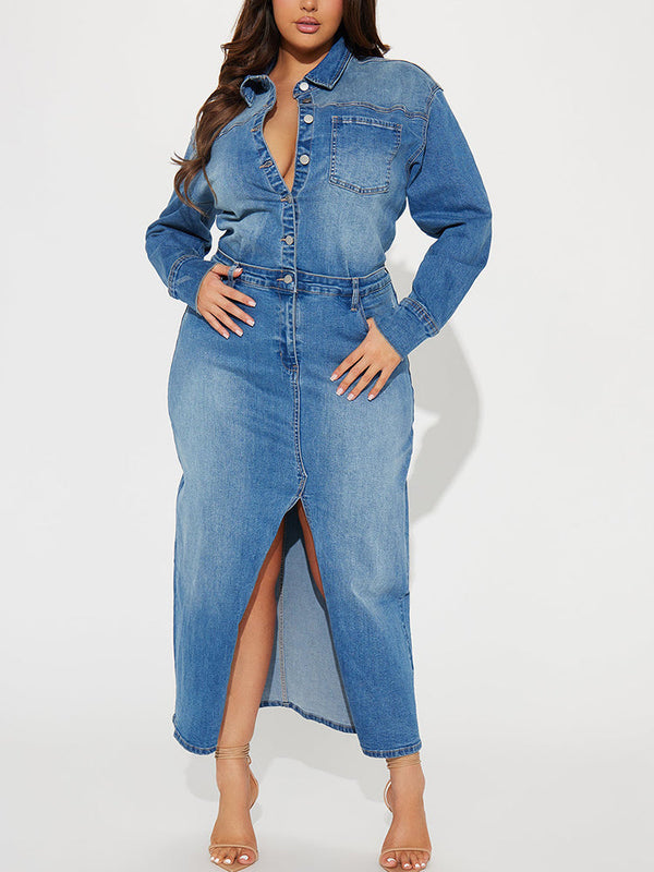 Denim Slit Maxi Dresses
