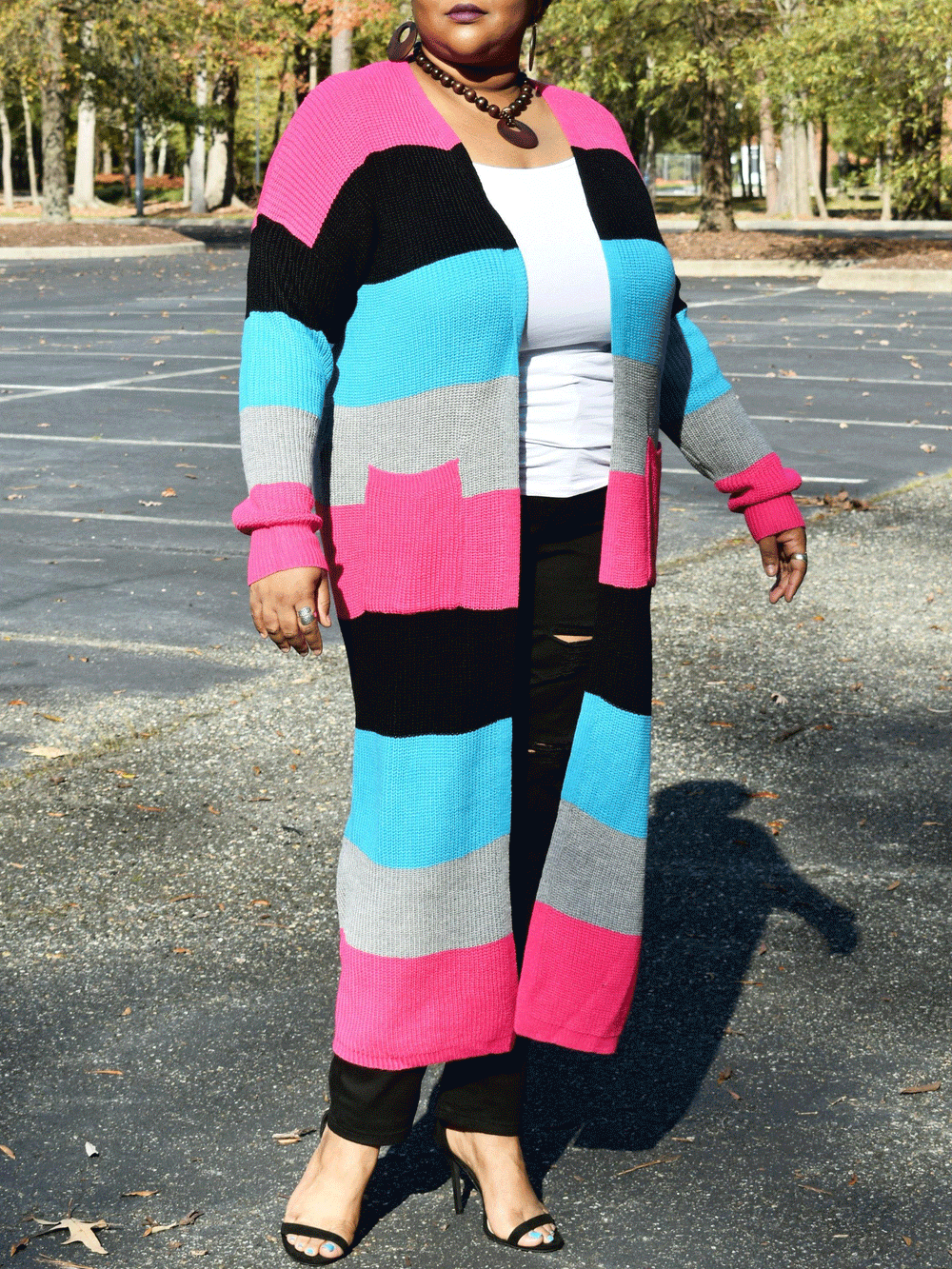 Knitted Multicolor Colorblock Cardigans