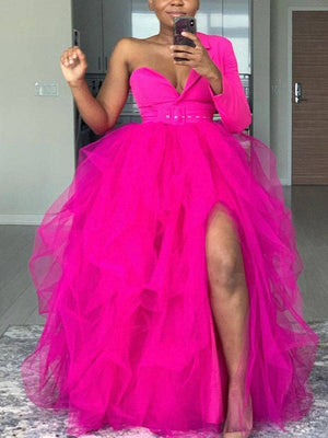 High Waisted Slit Tulle Skirts