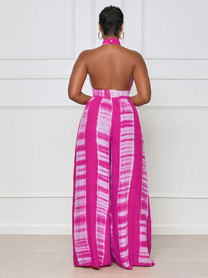 Halter Backless Printed Wide Leg Jumpsuits