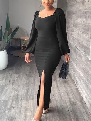 Lantern Sleeve Slit Dresses