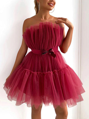 Bow Decor Layered Tulle Cocktail Dresses