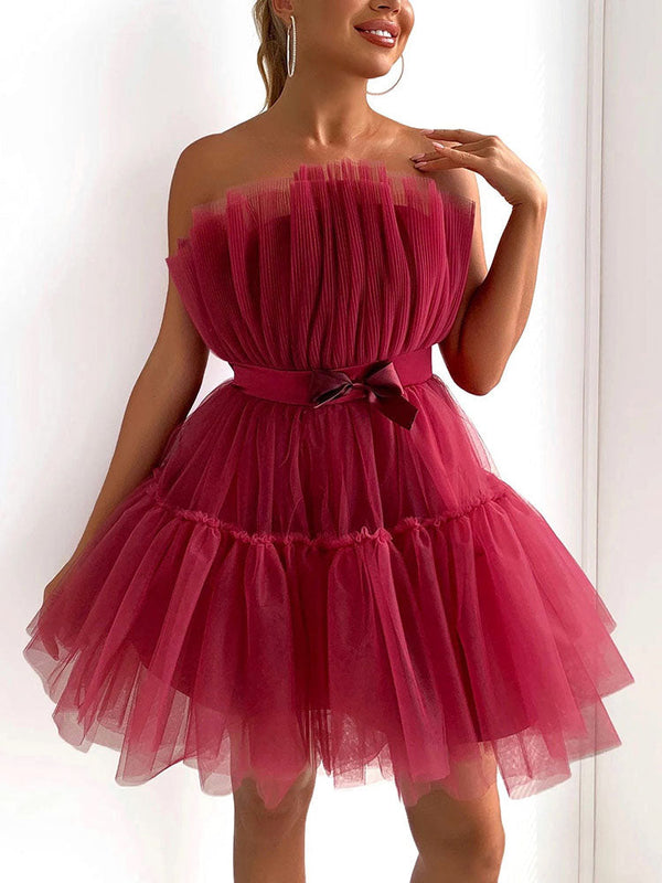 Bow Decor Layered Tulle Cocktail Dresses