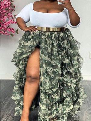 High Waisted Slit Tulle Skirts