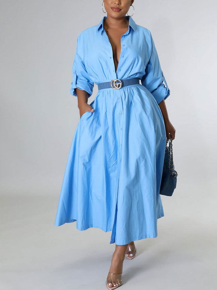 Casual Solid Split Joint Shirt Dresses