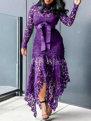 Lace O Neck Irregular Maxi Dresses