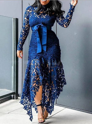 Lace O Neck Irregular Maxi Dresses
