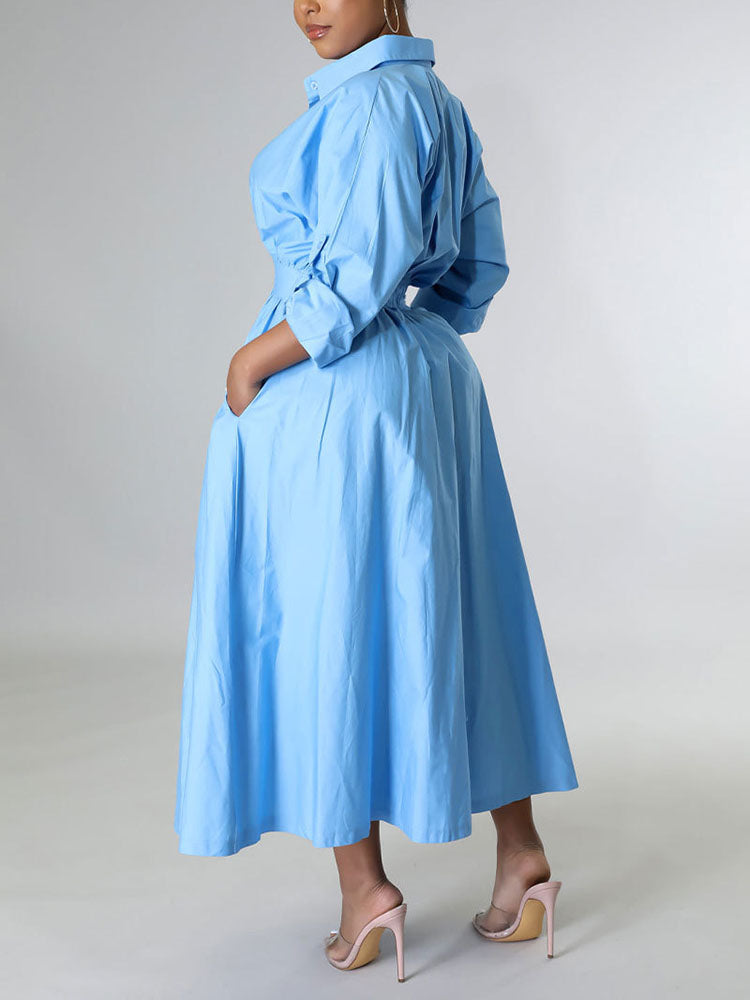 Casual Solid Split Joint Shirt Dresses