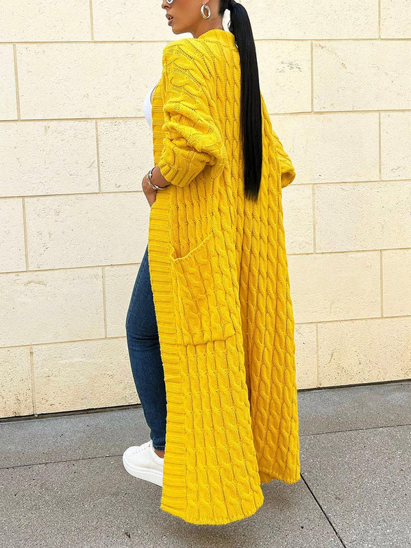 Knitted Solid Pocket Sweater Cardigans