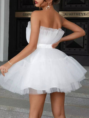 Bow Decor Layered Tulle Cocktail Dresses