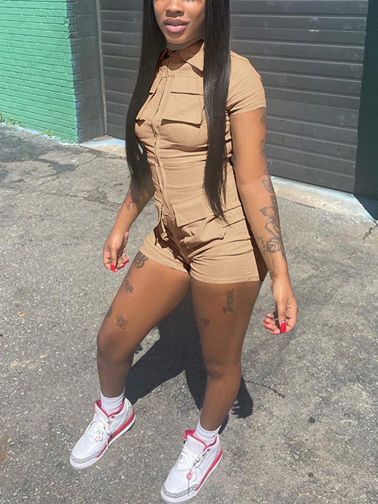 Zip Up Cargo Rompers