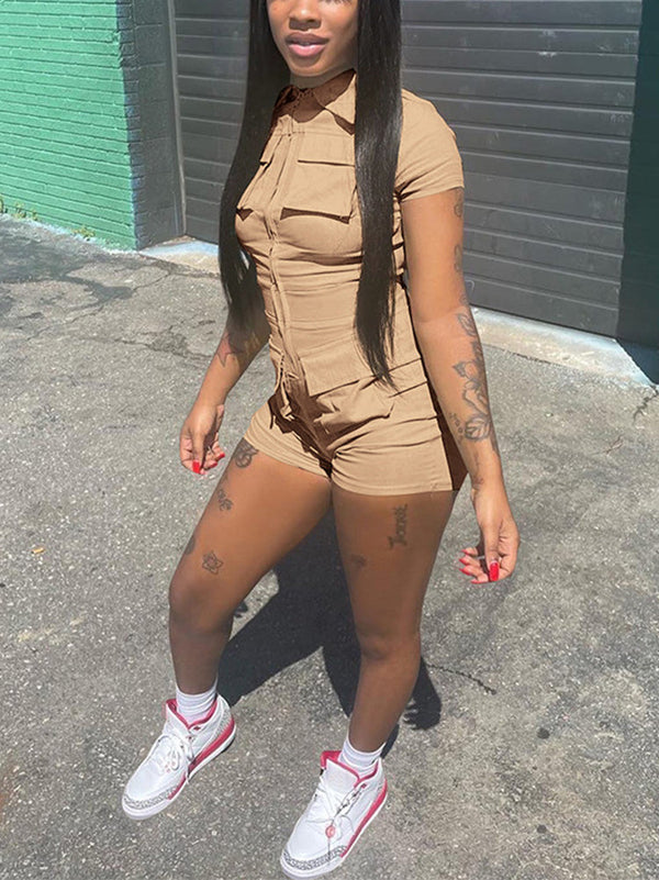 Zip Up Cargo Rompers