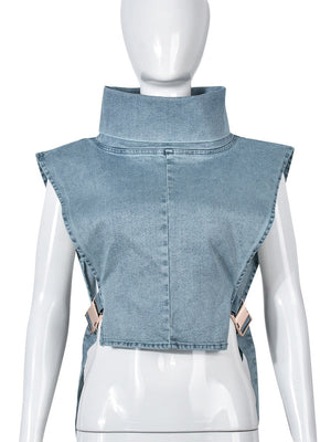 Denim Sleeveless Turtleneck Tops