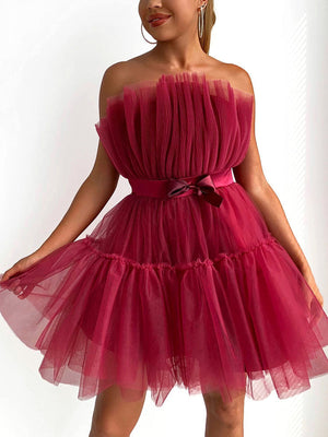 Bow Decor Layered Tulle Cocktail Dresses