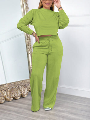 Casual Solid Top Pants Set