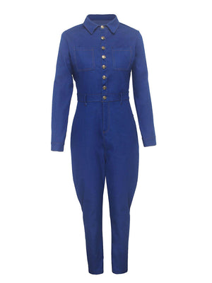 Button Skinny Denim Jumpsuits