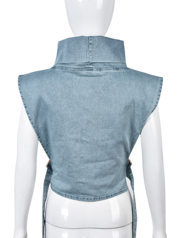 Denim Sleeveless Turtleneck Tops
