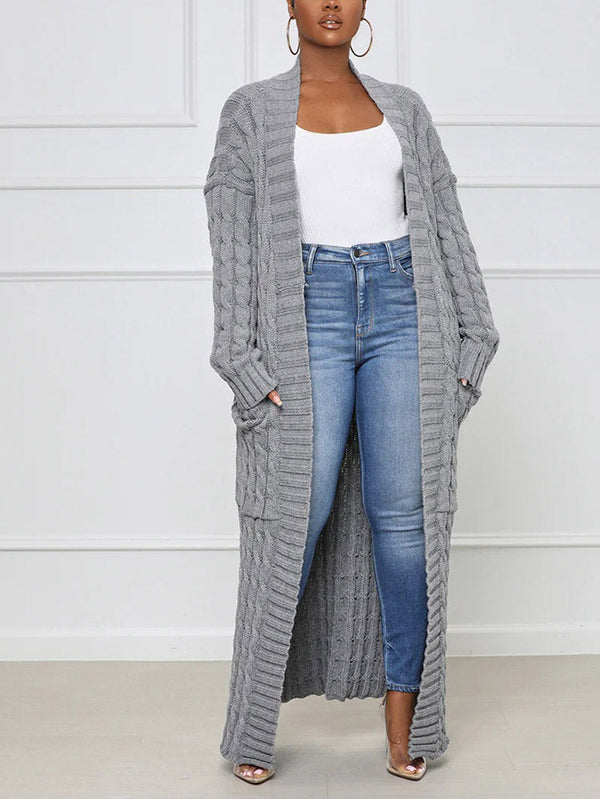 Knitted Solid Pocket Sweater Cardigans