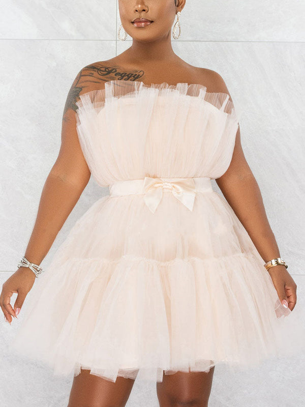 Bow Decor Layered Tulle Cocktail Dresses