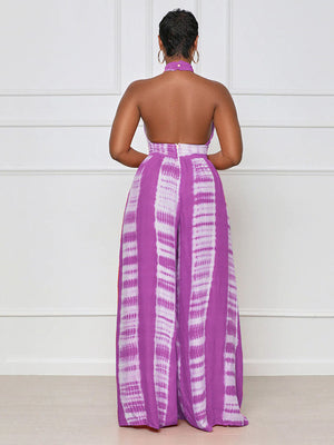 Halter Backless Printed Wide Leg Jumpsuits