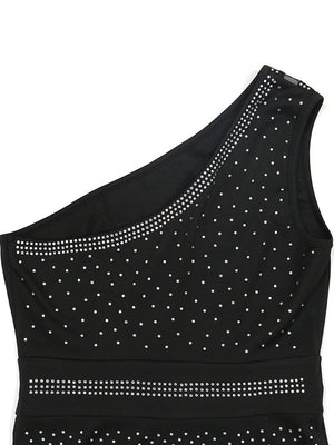 Rhinestone One Shoulder Slit Dresses