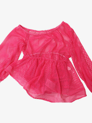 One Shoulder Net Ruffle Hem Tops