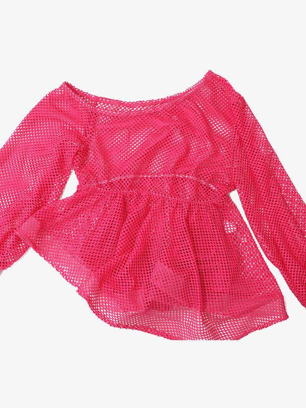 One Shoulder Net Ruffle Hem Tops